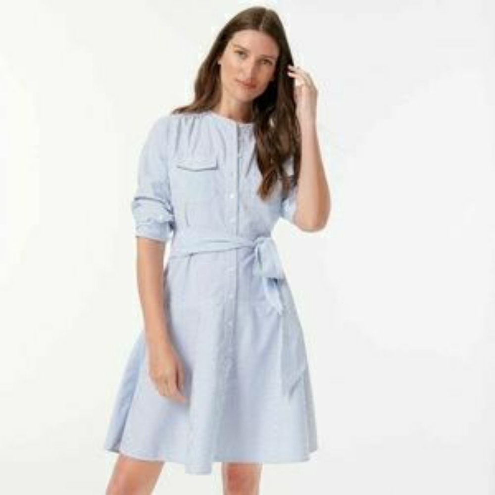NWOT J Crew A-line Cotton Shirtdress In Blue And White Stripes, 16T